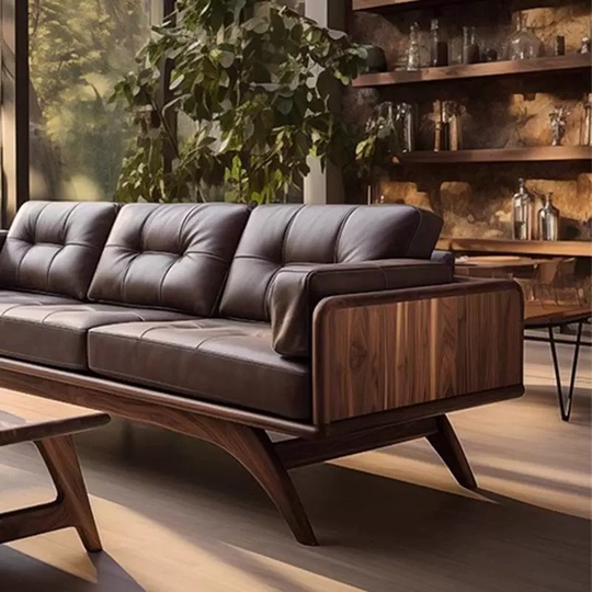 Прямой диван Harrison темный орех, дерево, кожа, 240*80*70 см