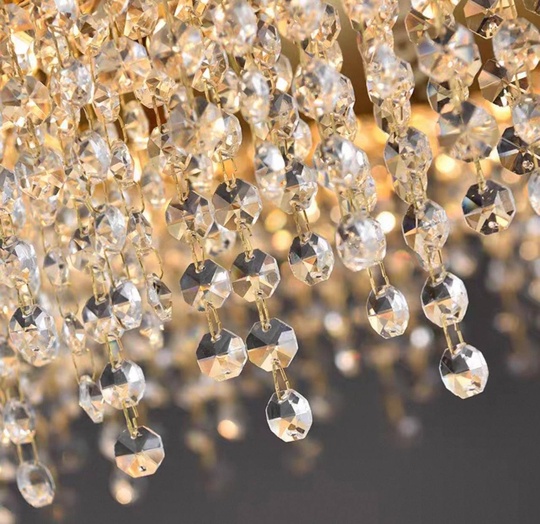 Люстра подвесная золотая Eluvar, металл,хрусталь, трос 50 см, 60*25 см, Е14