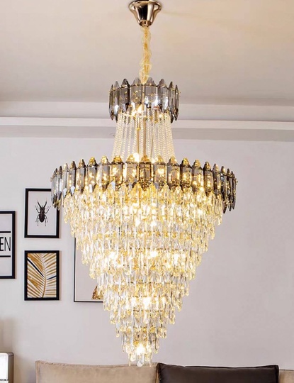 Люстра подвесная, золото, дымчатый, кристалл,  DARK WOLF 60*100 металл, E14.