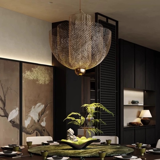 Люстра подвесная, золото, металл-сетка, HALSEY 80*95, металл, LED.