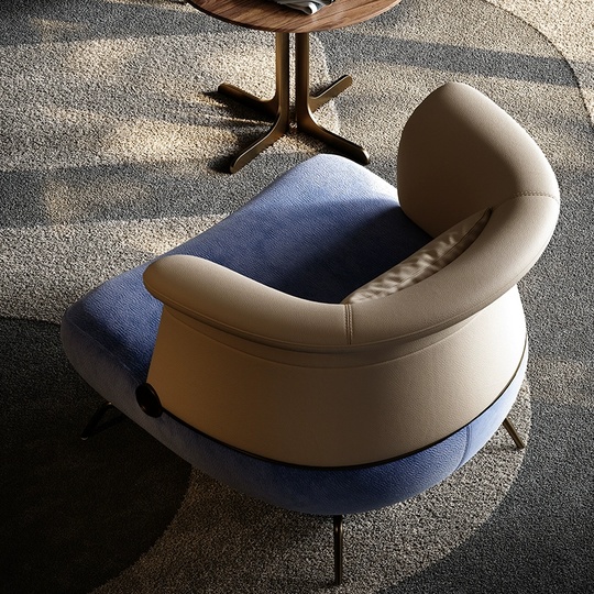 Итальянское кресло, серое с синим, 87*84*72 см, кожа, ткань, не раскладное