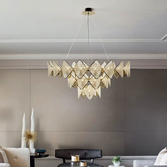 Люстра подвесная, золотой, бусины, ESTER 100*60*40, металл, G4.