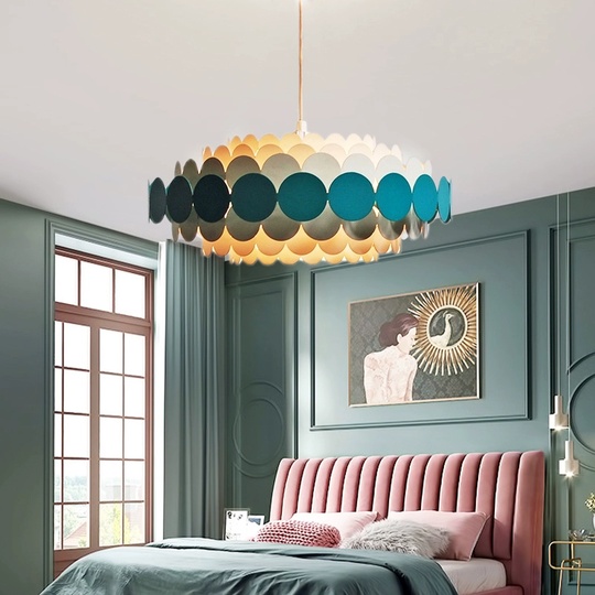 Люстра подвесная, синий, белый, ПММА, ADLAI 50*80, металл, Е14