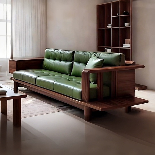 Прямой диван Morgan темный орех, кожа, 260*85*85 см