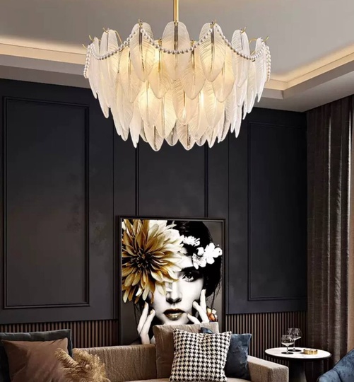 Люстра подвесная EZEL 60*30 золото, стекло, металл, Е14.