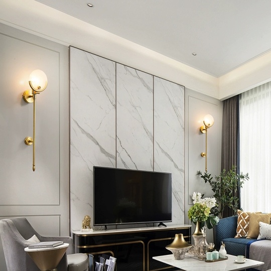 Настенный светильник, Бра MATT 13*60, медь, мрамор, металл, Е14.