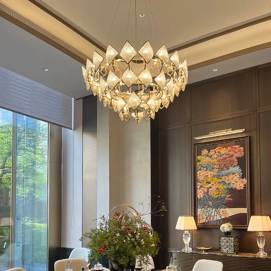 Люстра подвесная, золотой, бусины, ESTER 100*60*40, металл, G4.