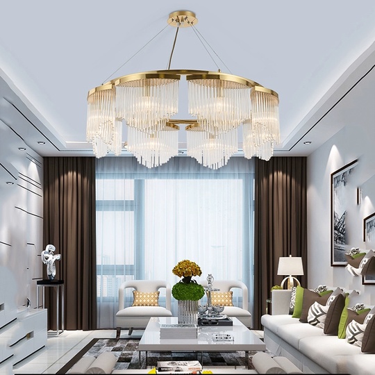 Люстра подвесная, золото, хрусталь, LATESHA 68*29, металл, E14.