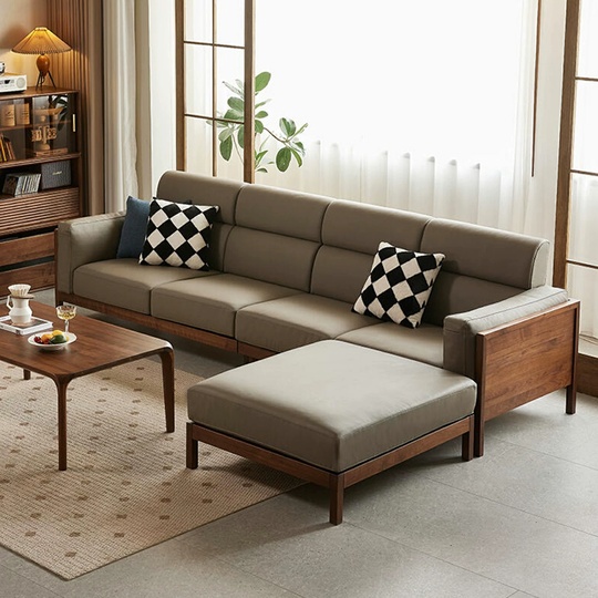 Прямой диван Clarke темный орех, кожа, 280*85*92 см