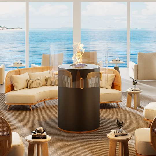 Дизайнерский напольный камин, черный Aerilyze, жидкостный, 60*150 см