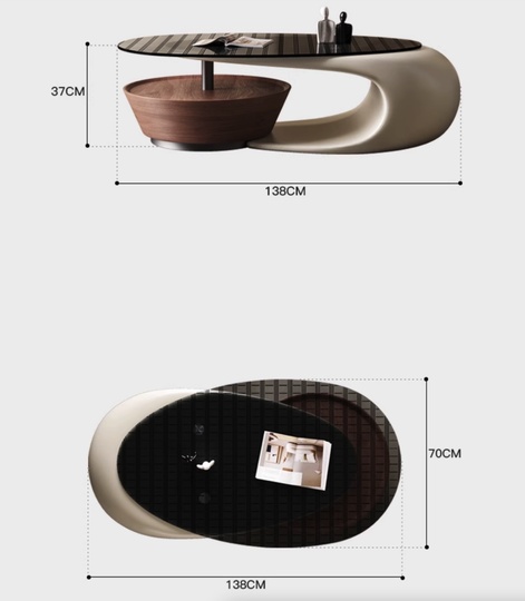 Дизайнерский журнальный стол Ausdy, светлый, современный дизайн, 138х70х37 см.