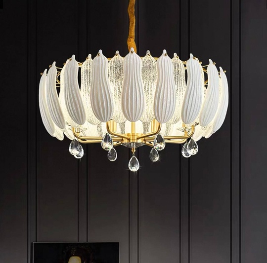 Люстра подвесная, золото, стекло, хрусталь, FELIX 60*42 металл, E14.