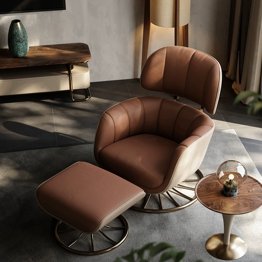 Кресло розово-коричневое Marisa, 81*88*100 см, кожа, с пуфом для ног