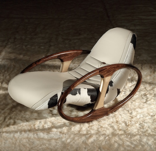 Кресло качалка, серое, Mivica, кожа, 72*140*75 см, итальянский стиль