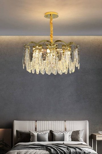 Люстра подвесная, медь, пепельный, кристалл, GUMUS 60*28, металл, Е14.