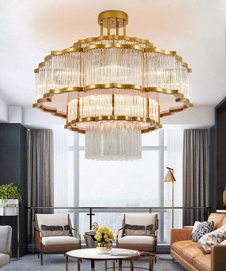 Люстра подвесная, золотой, стекло, AYDA 60*60, металл, E14.