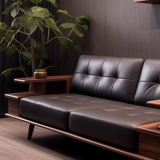 Прямой диван Alice темный орех, кожа, 240*85*75 см