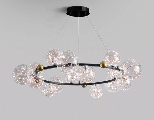 Люстра подвесная, черный, стекло, CHAT BLACK 60*32, металл, LED