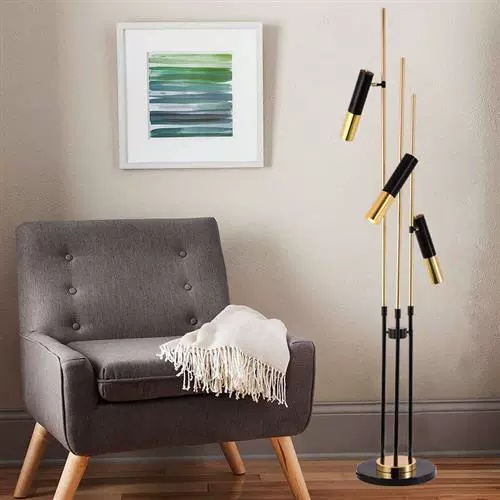 Торшер с направляющими плафонами черный, золото Tadle 30*175, LED, E14, металл