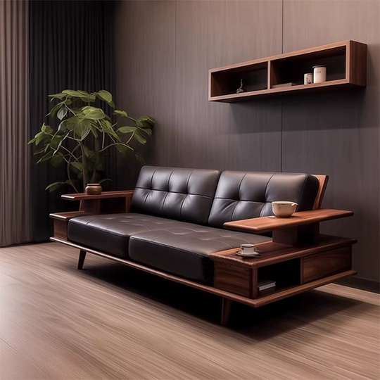 Прямой диван Alice темный орех, кожа, 240*85*75 см