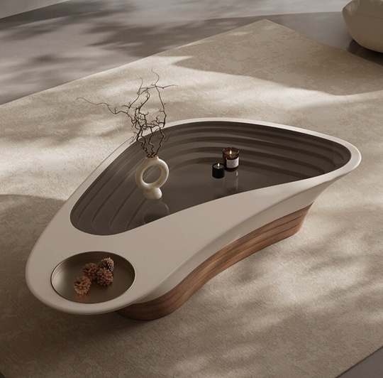 Журнальный стол Abyss Aircraft Carrier, в стиле ваби-саби, кремовый, 140х80х30 см.