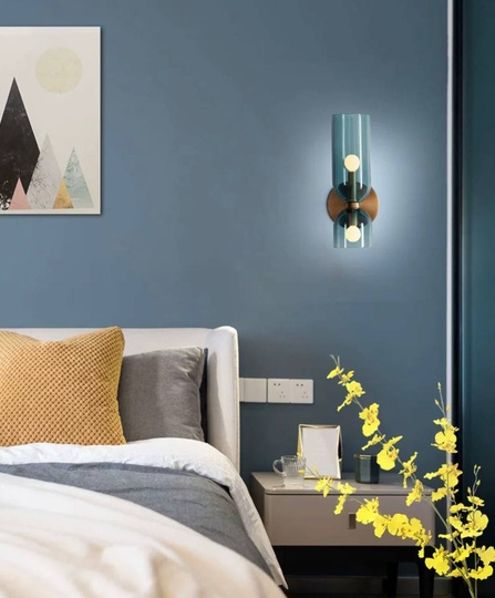 Настенный светильник, Бра MARSHALL 14*35, синий, металл, стекло, Е14.