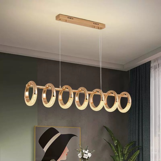 Светильник подвесной золотой Elenthos, металл, трос 100 см, 110*21 см, LED