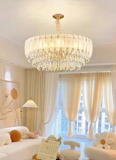 Люстра подвесная AKCICEC 100*35 белый, золото, стекло, металл, Е14.