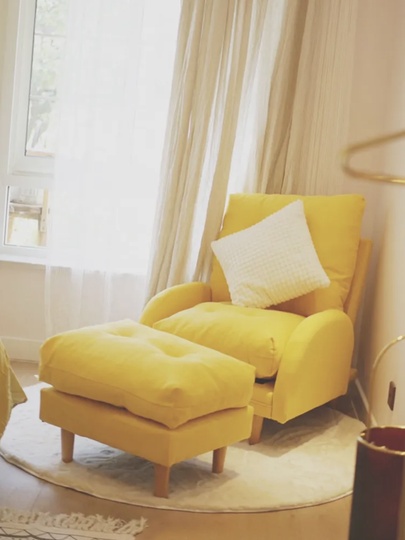 Кресло кровать желтое с пуфиком для ног, 73х85х105