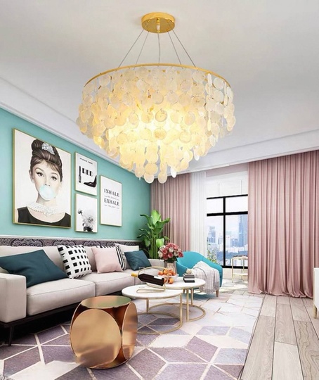 Люстра подвесная золотая Elyvor, металл, трос 50, 80*45 см, E14