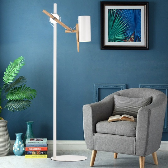 Торшер белый дерево Aluvex, 40*135 см, LED, E27, металл, дерево, 14 Вт