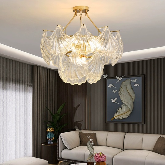 Люстра подвесная, медь, стекло, GUNEL 60*38, металл, Е14.