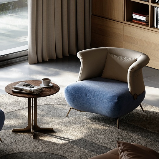 Итальянское кресло, серое с синим, 87*84*72 см, кожа, ткань, не раскладное