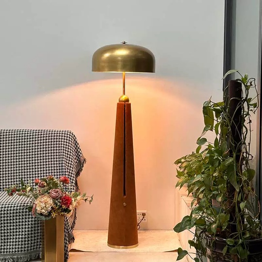 Торшер коричневый Elunara, 36*36*169 см, LED, Е27*2, кожа металл, 21 Вт