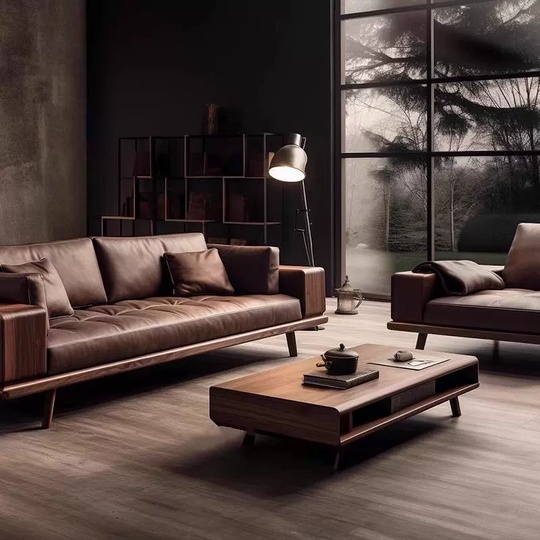 Прямой диван Taylor темный орех, кожа, 260*100*85 см