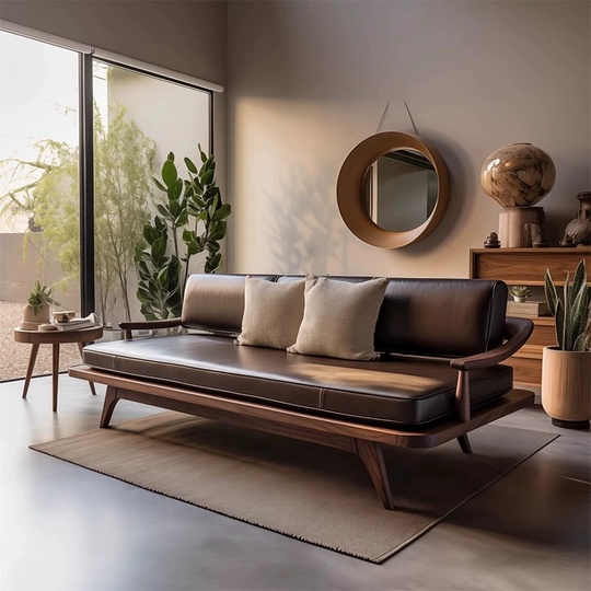 Прямой диван Joy темный орех, кожа, 200*85*80 см