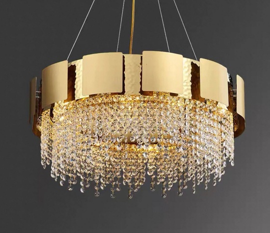 Люстра подвесная золотая Eluvar, металл,хрусталь, трос 50 см, 100*25 см, Е14