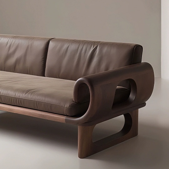 Прямой диван Jacqueline темный орех, кожа, 200*85*80 см