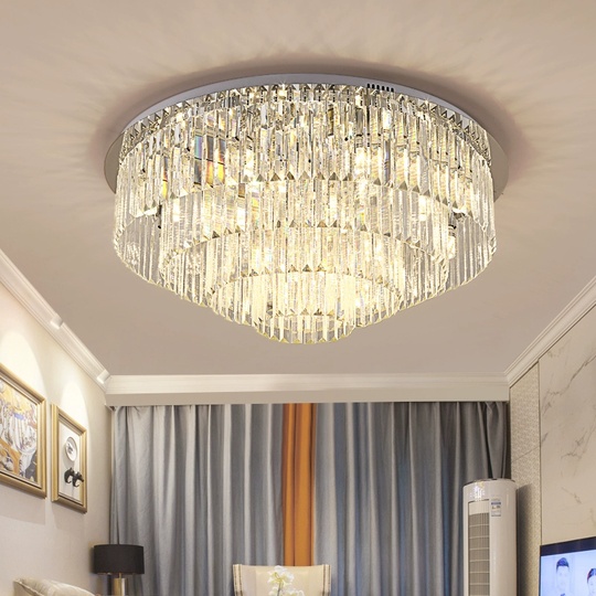 Потолочный светильник, серебро, хрусталь, CLOVER 50*30 металл, Е14.