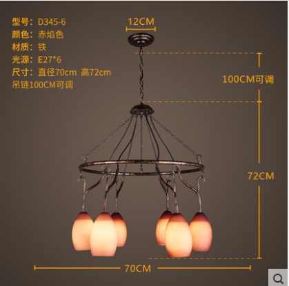 Люстра крышных ламп кованого железа шесть