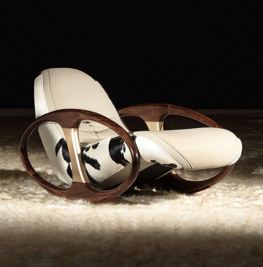 Кресло качалка, серое, Mivica, кожа, 72*140*75 см, итальянский стиль