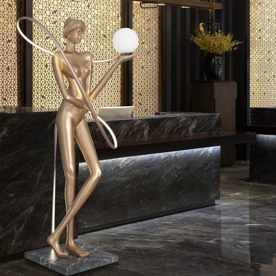 Торшер золото, мрамор Ribbon, 130*60*180 см, LED, Е27, смола, стекловолокно, 24 Вт