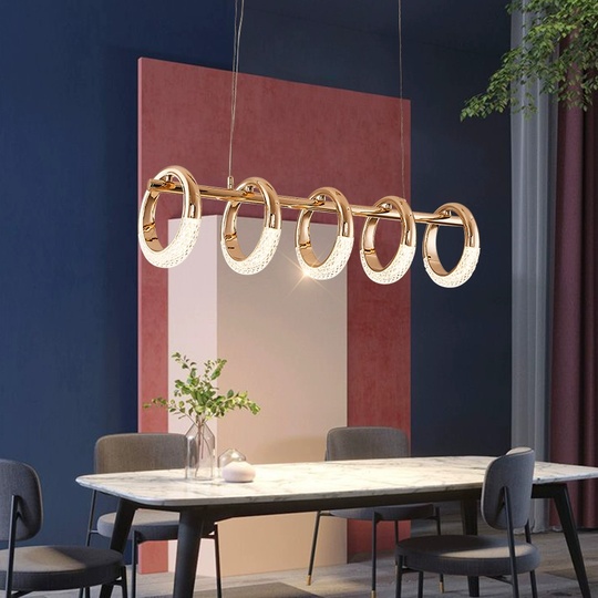 Светильник подвесной золотой Elenthos, металл, трос 100 см, 110*21 см, LED