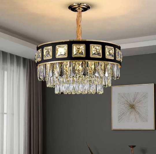 Люстра подвесная ALTIN 75*31 золото, черный, хрусталь, металл, E14.