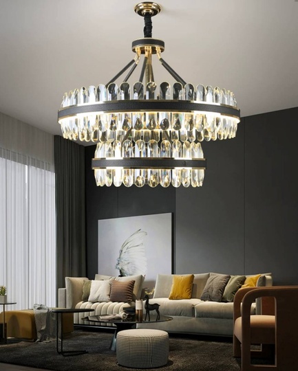 Люстра подвесная BIHTER 50*40 золото, кристалл, металл, LED.