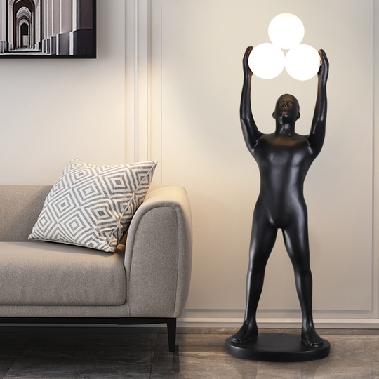 Торшер человек. Напольный светильник черный. Power man - 3 плафона, E27, 10 Вт