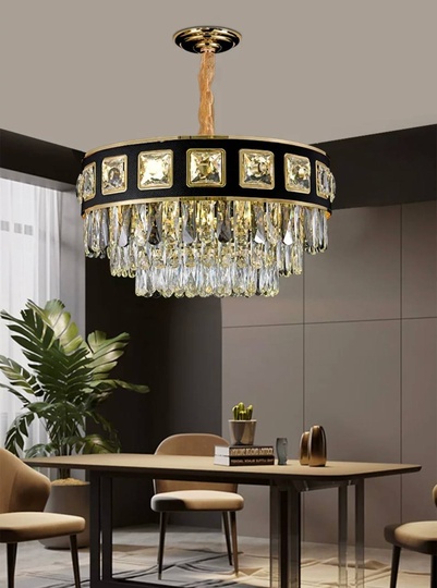 Люстра подвесная ALTIN 75*31 золото, черный, хрусталь, металл, E14.