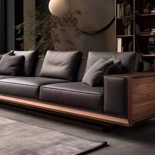 Прямой диван Betty темный орех, кожа, дерево, 240*80*75 см