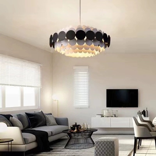 Люстра подвесная, черный, белый, ПММА, ADNAN 80*80, металл, Е14