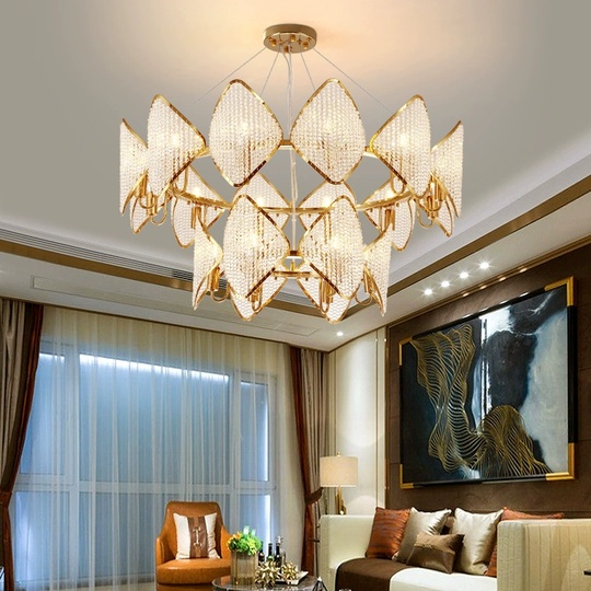 Люстра подвесная, золотой, бусины, ESTER 80*60, металл, G4.